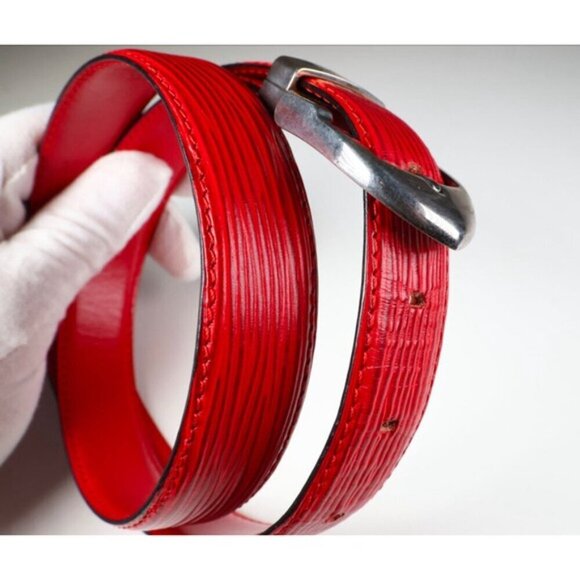 Louis Vuitton 85/34 Red Epi Leather Ceinture Belt Silver Buckle - Picture 5 of 8